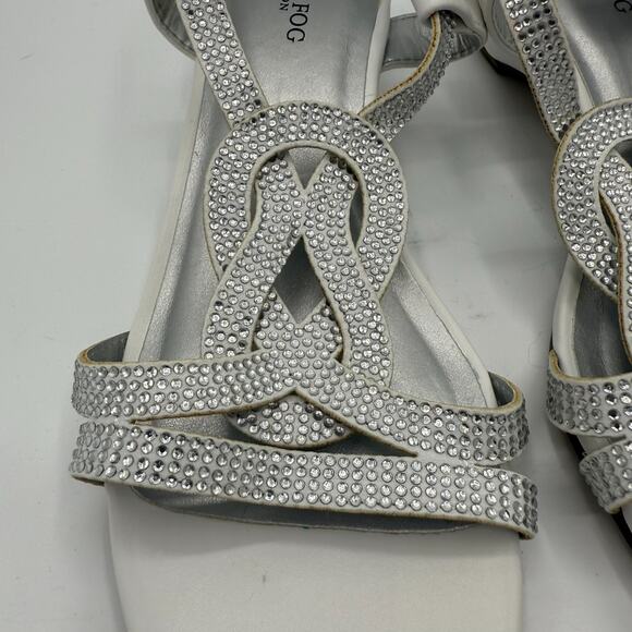 NEW London Fog Macey Demi Wedge Dress Sandal Women 7M White Slingback Rhinestone - Picture 7 of 11